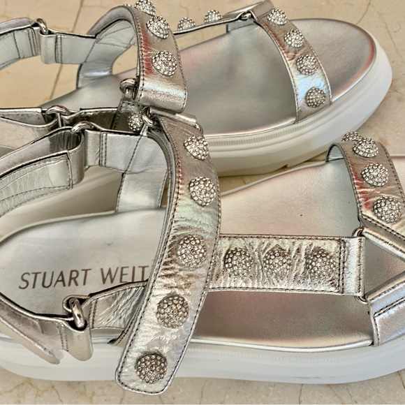 Stuart Weitzman Crystal Ball Embellished Sandals in Silver Size 9 - Picture 3 of 12